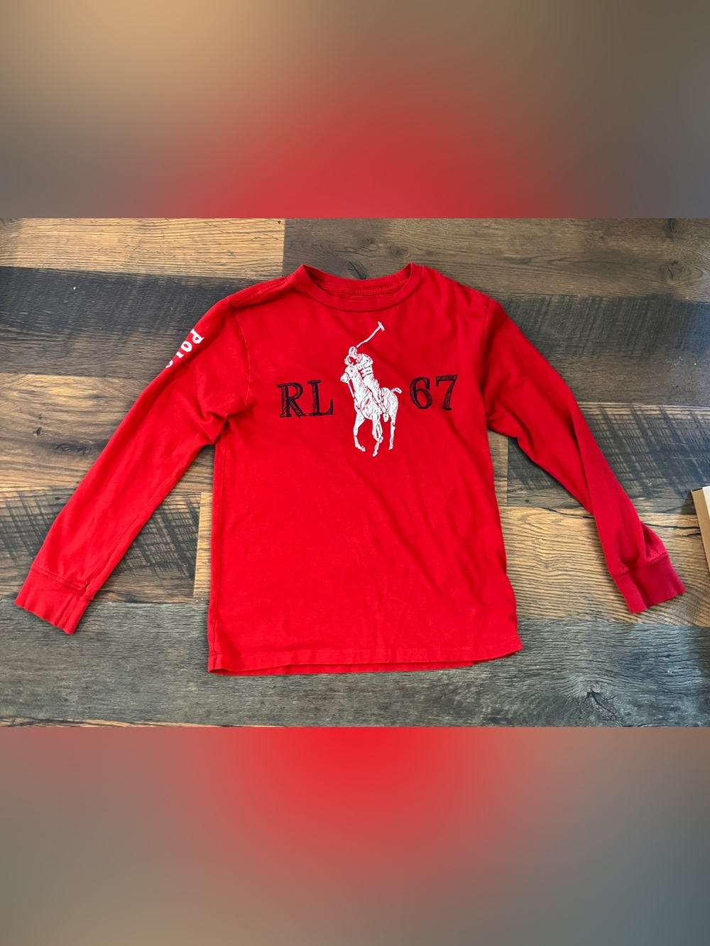 Ralph Lauren Red Long-Sleeve Tee with White Polo Player Graphic